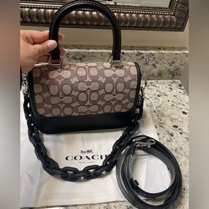 COACH Rogue Top Handle In Signature Jacquard,Black Glovetanned Leather CA215 NWT